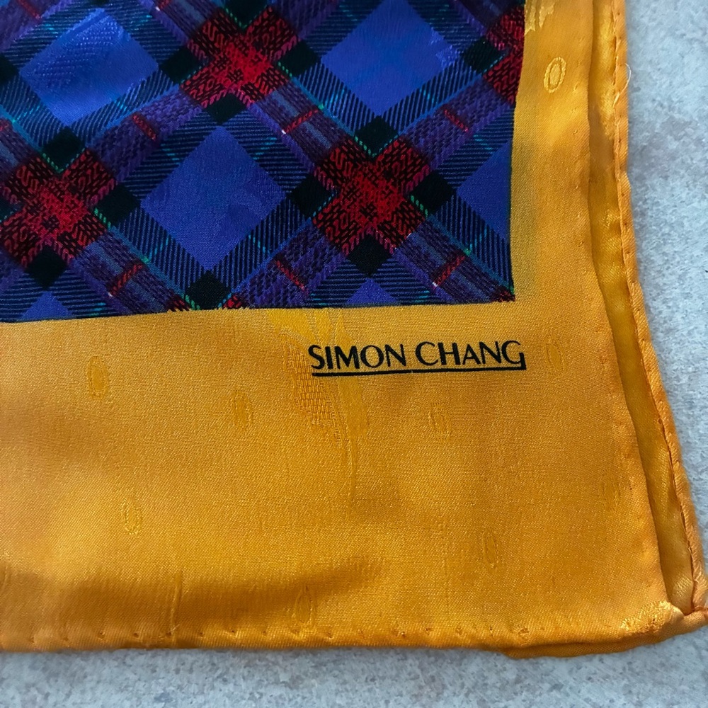 Simon Chang Blue and Red Plaid with Gold Accent - Picture 3 of 8